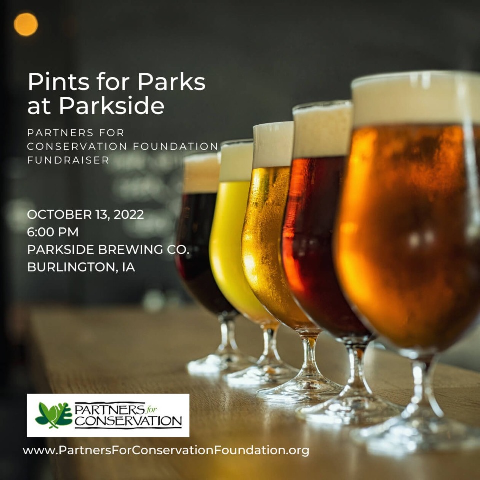 Pints for Parkside will occur on October 13, 2022, at 6:00 p.m. at Parkside Brewing in Burlington, Iowa.